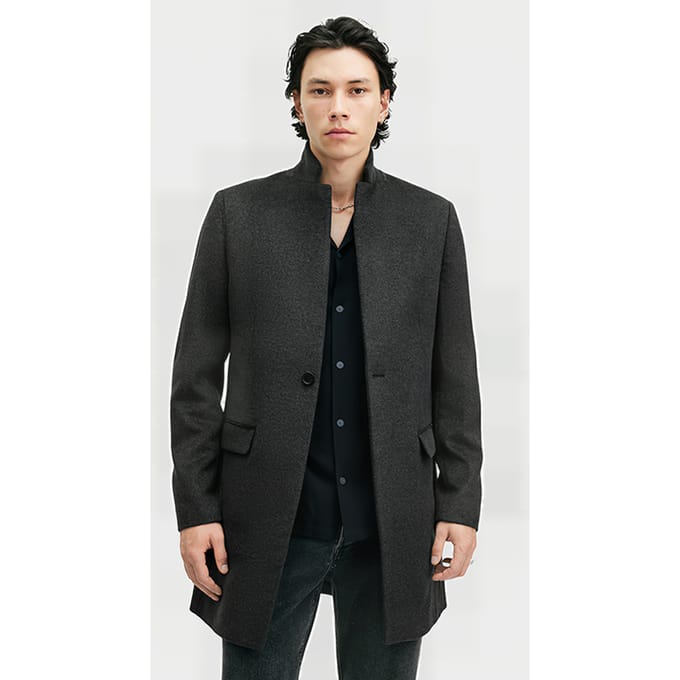 AllSaints Hargrove Coat Charcoal Grey Größe: 36 | Einreihige Mäntel Outlet | Herren | Schwarz