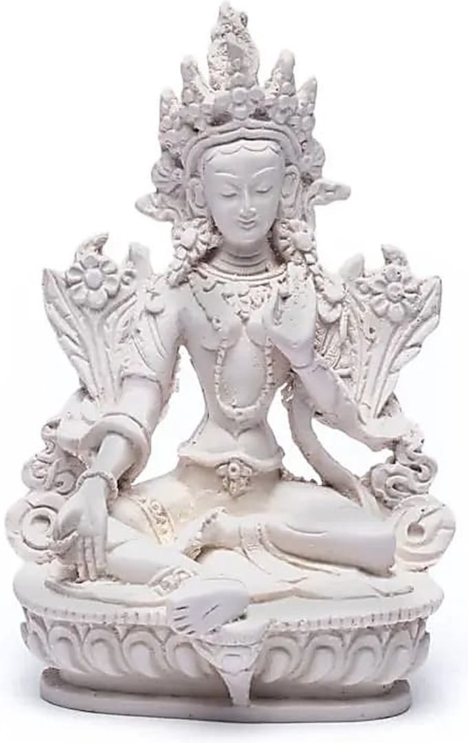 Yogi & Yogini - Boeddhabeeld - Groene Tara - Wit - 15 cm