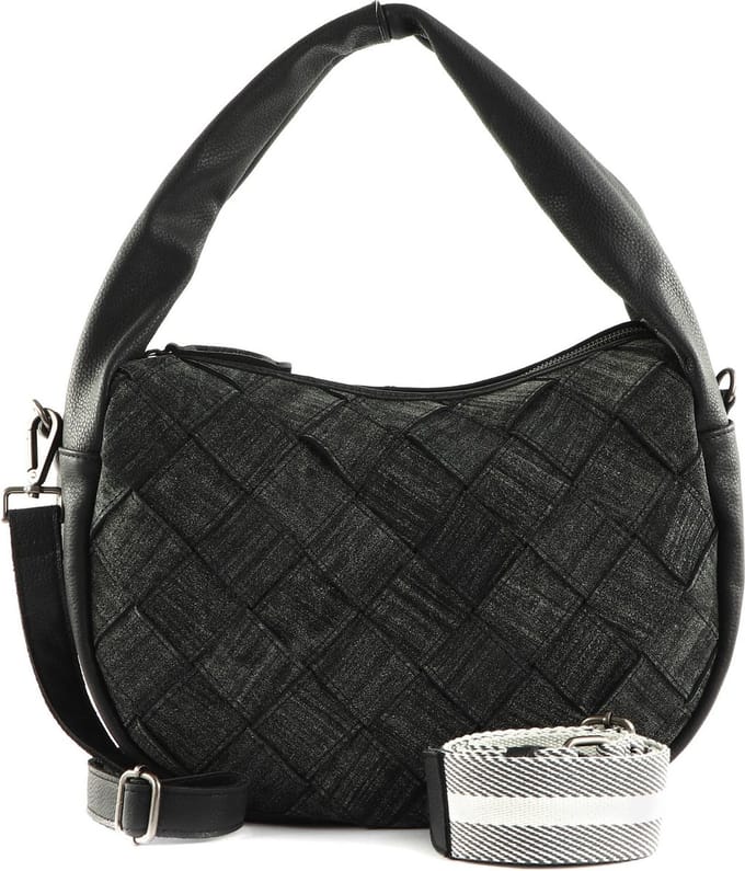 FREDsBRUDER Leren Schoudertas Sewab Woven Hobo Bag Black Zwart