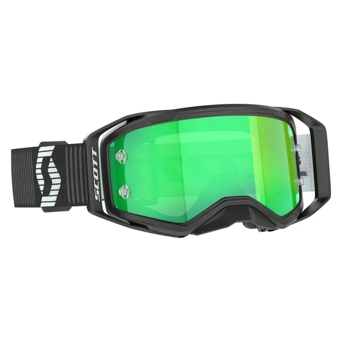 Merkloze crossbril, zwart met reflecterende groene en heldere lens