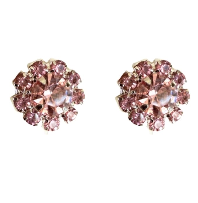 Magneet oorbellen roze strass goudkleur 10 mm