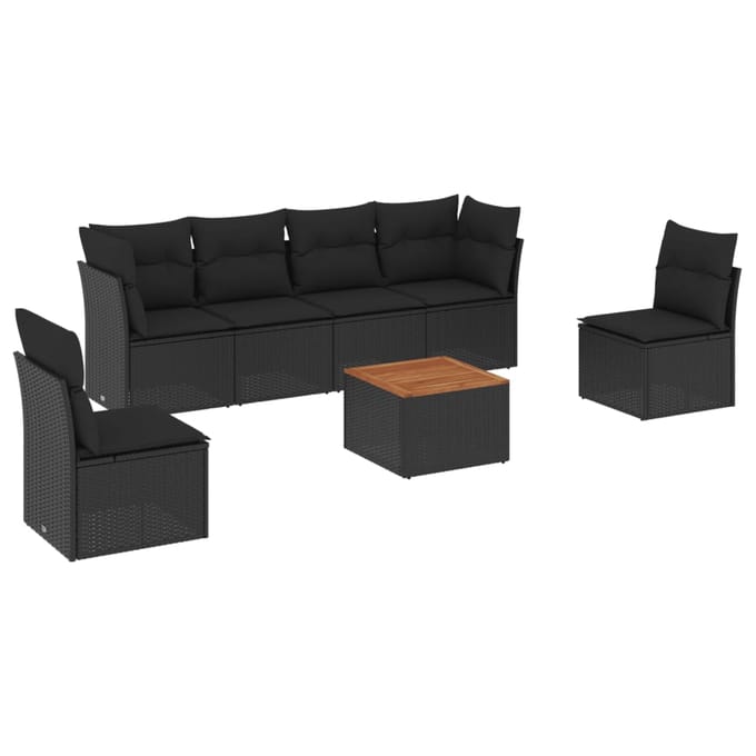 vidaXL - 7-delige - Loungeset - met - kussens - poly - rattan - zwart