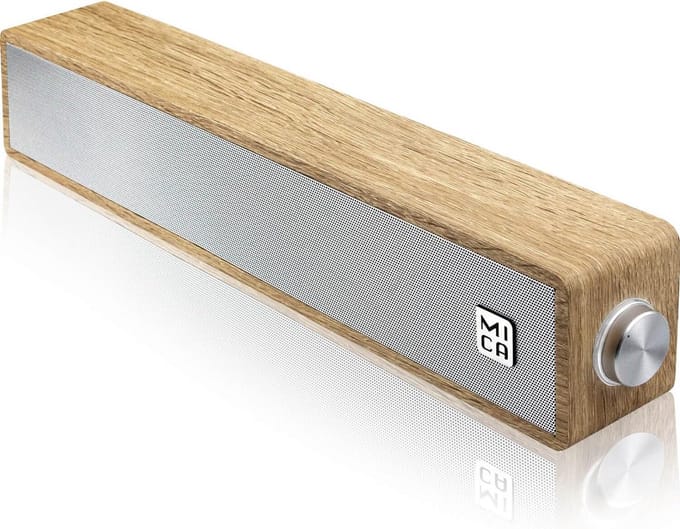 Bedrade USB PC Soundbar met Houten Behuizing en LED Volume Regeling - Compatibel met 3.5mm AUX