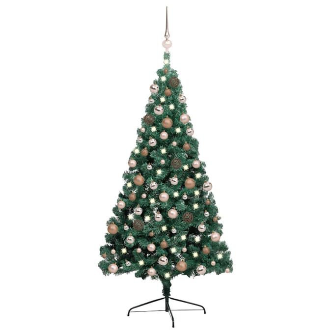 vidaXL - Kunstkerstboom - met - verlichting - en - kerstballen - half - 240 - cm - groen