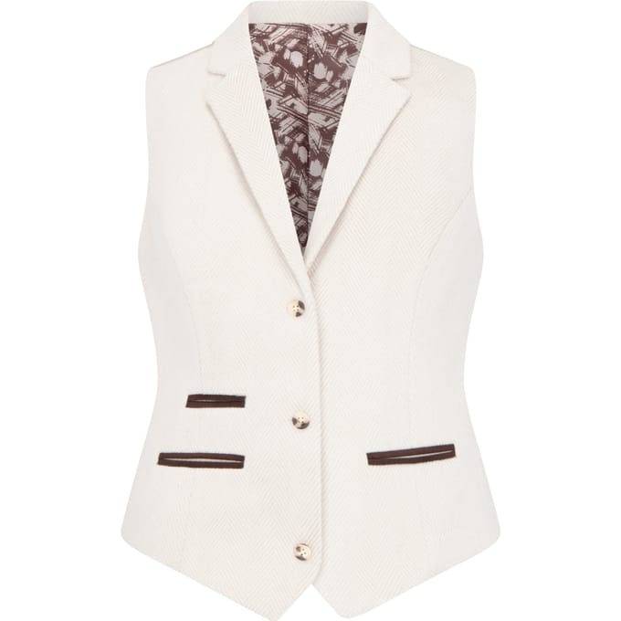 Crèmekleurig getailleerde damesvest van wolmix tweed