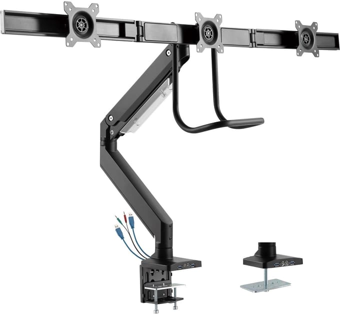 InLine bureaubeugel voor 3 monitoren tot 27 inch | crossbar | interactief