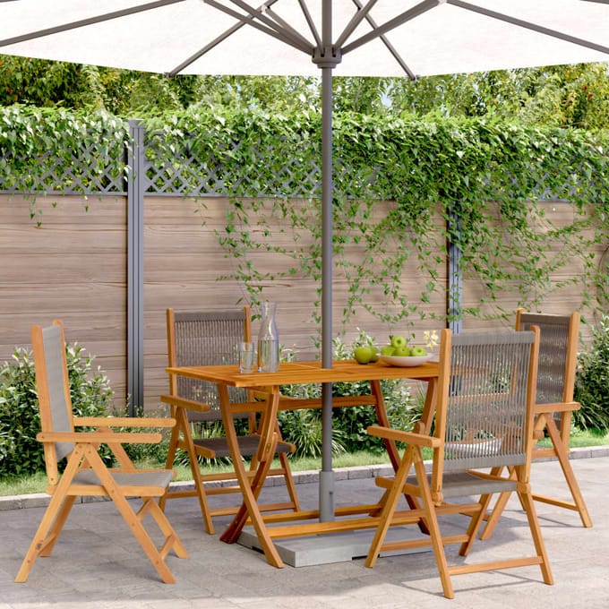 vidaXL - Verstelbare - klapstoelen, - 4 - stuks, - grijs, - massief - acaciahout