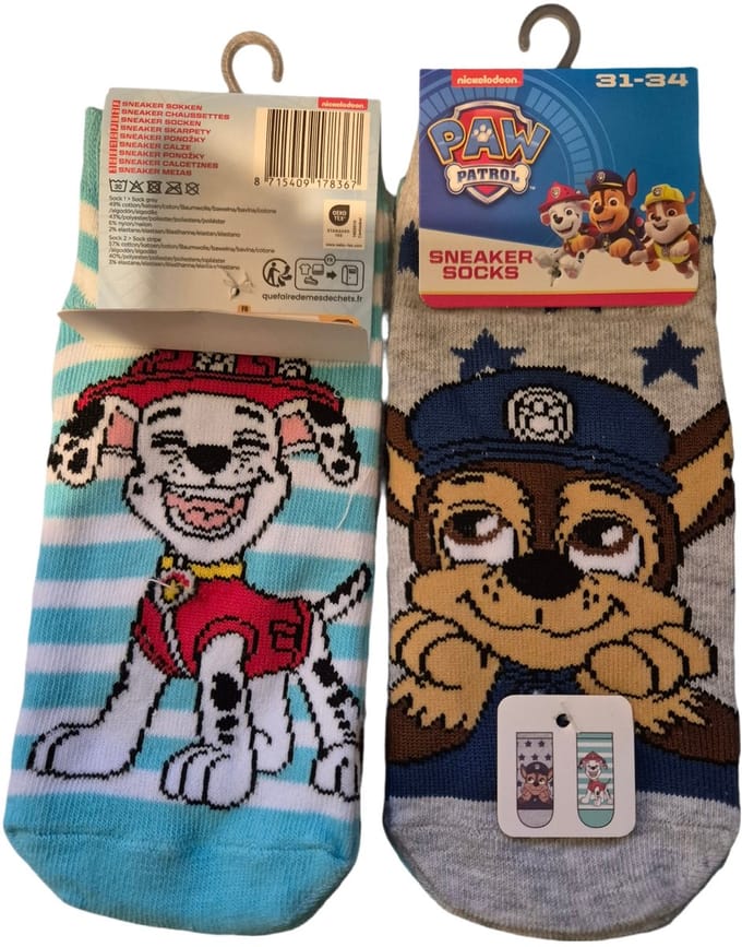 paw petrol snaeker soks 2 pack 31/34