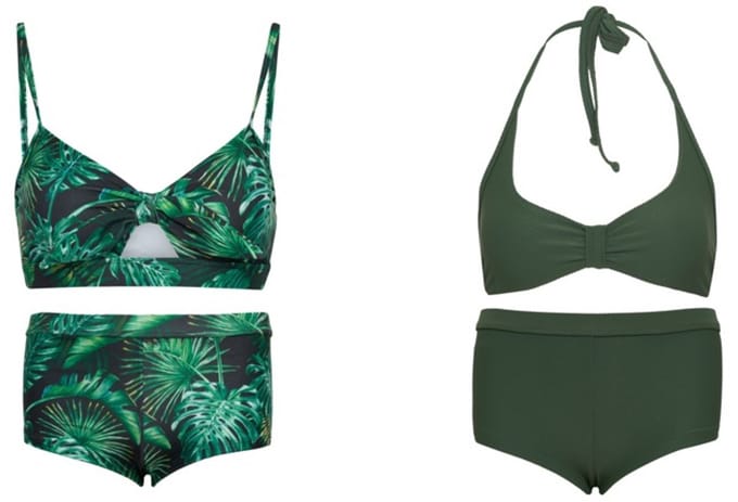 Set van 2 bikini hipster broekje en top - Groen leaf/ effen groen 170-176