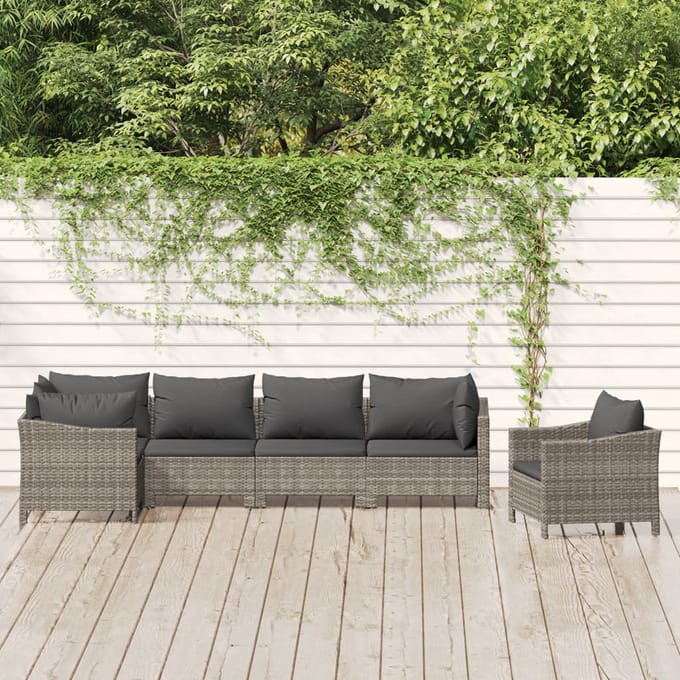 vidaXL - 6-delige - Loungeset - met - kussens - poly - rattan - grijs