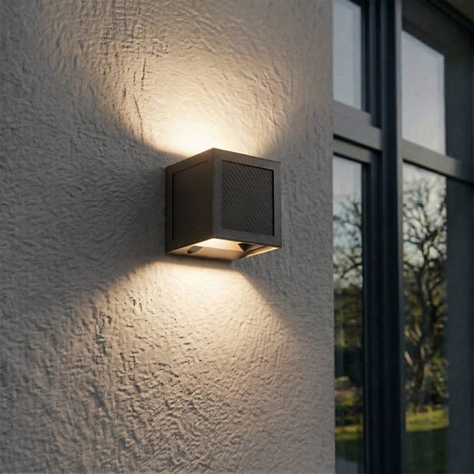 PRIOS LED-zonne-wandlamp Avvin, zwart, kubusvormig, met sensor