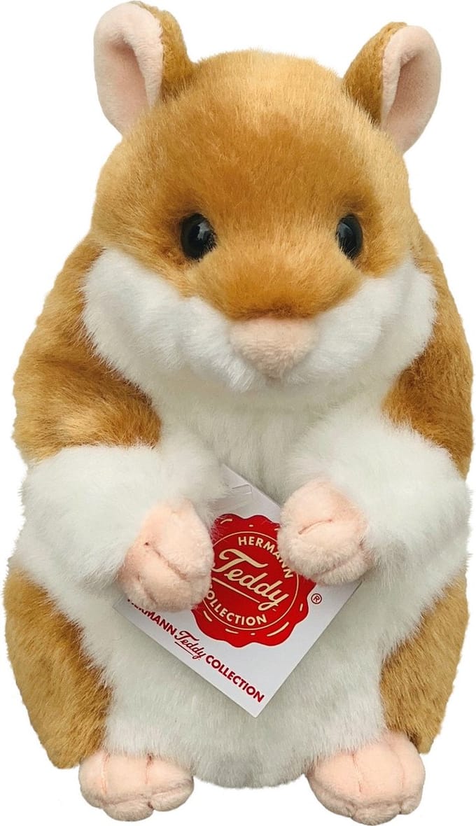 Hermann Teddy Knuffeldier Hamster - pluche knuffel - premium kwaliteit knuffels - bruin/wit - 16 cm- hamsters