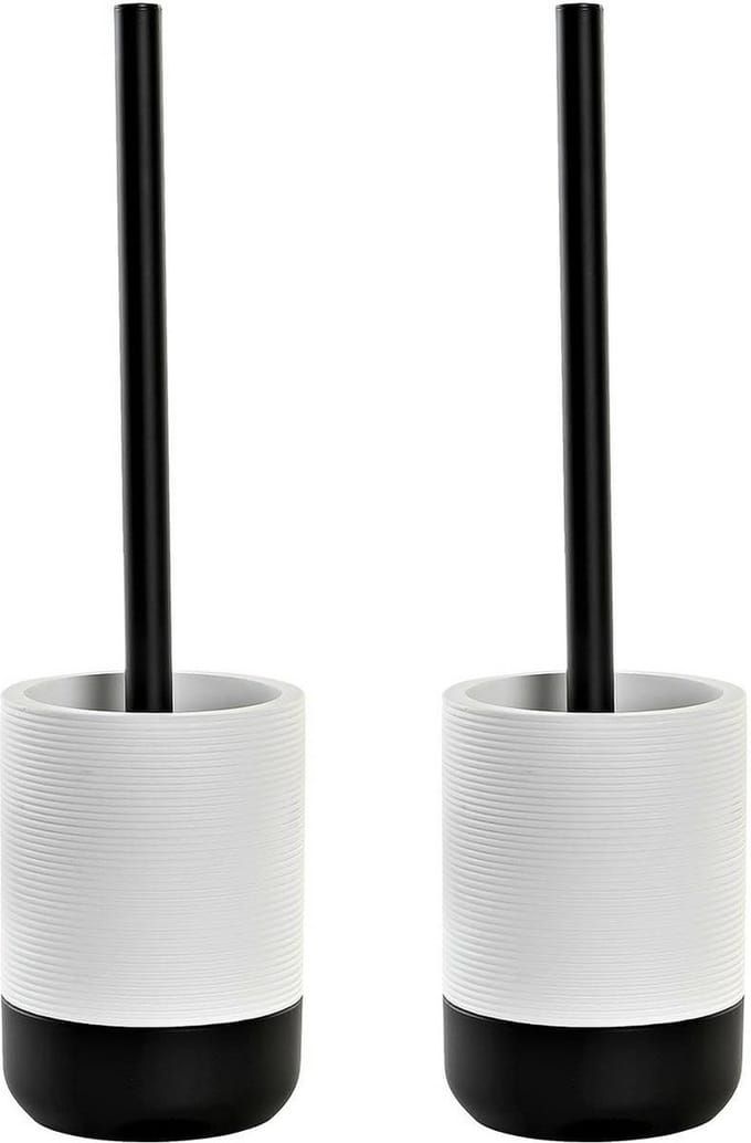 Items WC/Toiletborstel - 2x stuks - keramiek - zwart/wit - 38 x 10 cm