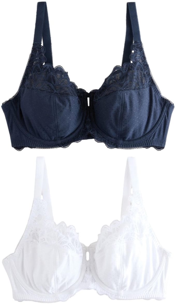 Next - Dames - Set van 2 DD+ beha's zonder vulling met volledige cups, van model en kant - Blauw