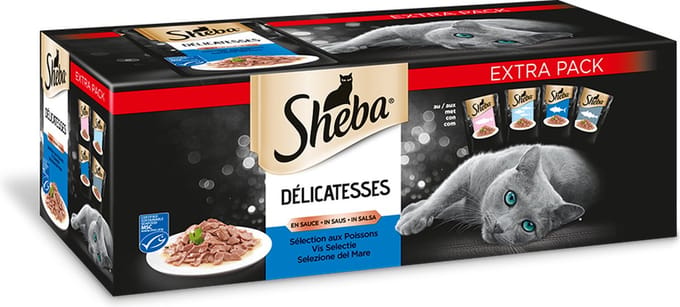 Sheba natte voeding kat - DUO PACK - verschillende smaken - 80 stuks - 6800 gram