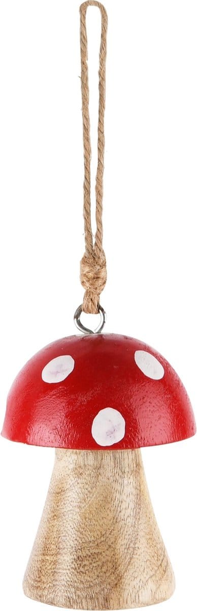 Dekoratief | Hanger paddenstoel, rood/wit, hout, 5x5x7cm | A248114