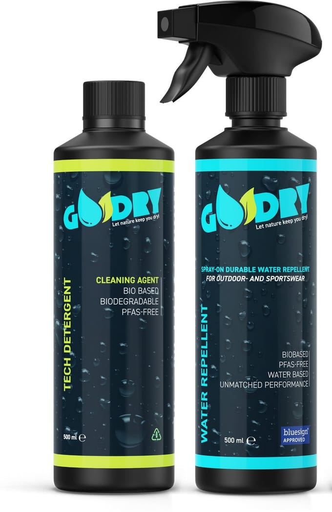 GoDry® Tech Detergent & Spray-On - wasmiddel sportkleding/ wasmiddel skikleding & impregneerspray - 500ml & 500ml