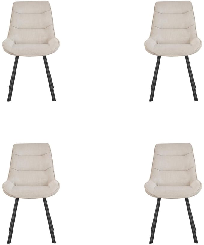 Stoel Amelia- beige ribstof- 4 stuks- eetkamerstoel- zetelsenbedden