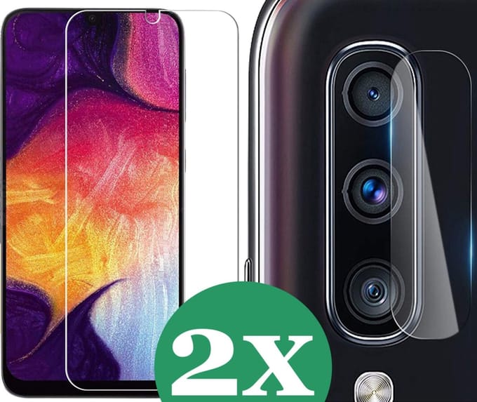 2x Screenprotector geschikt voor Samsung Galaxy A50 - 2x Camera Screen Protector Glas