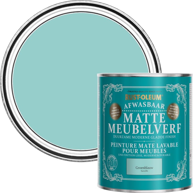 Rust-Oleum Blauw Afwasbaar Matte Meubelverf - Groenblauw 750ml
