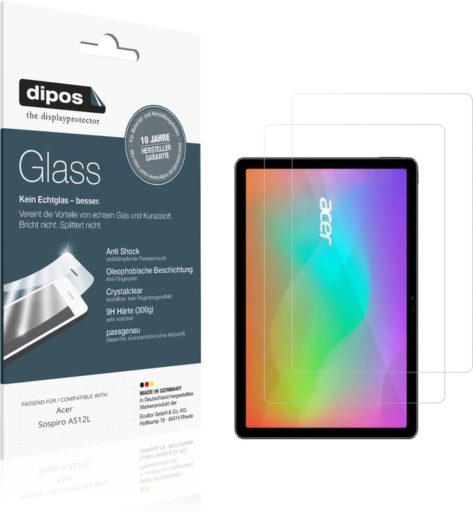 dipos – 2x Pantserfolie geschikt voor Acer Sospiro AS12L | 9H Screenprotector