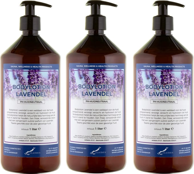 Bodylotion Lavendel 1 liter - met gratis pomp - set van 3 stuks