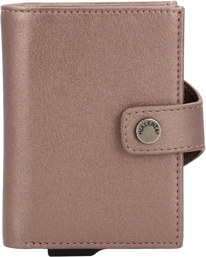 Valenta - Echt Leren Portemonnee - Pasjeshouder Uitschuifbaar - Koper Metallic - max 12 pasjes, briefgeld en muntgeld - RFID NFC - incl. Luxe Cadeaubox
