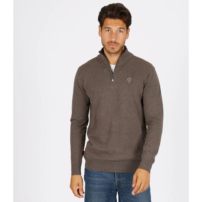 Q1905 Trui kralingen donker taupe melange