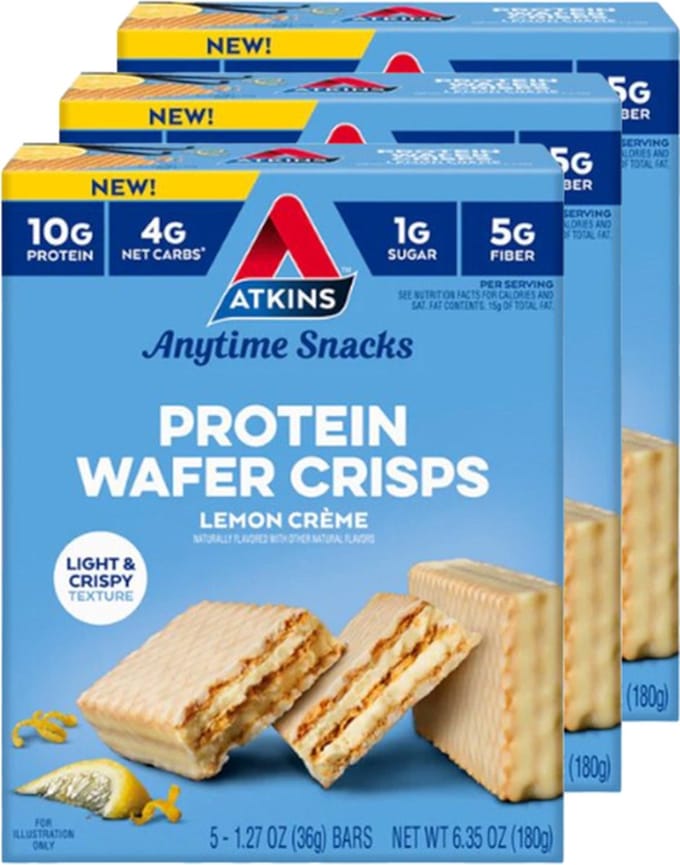 Atkins | Protein Wafer Crisps | Lemon Crème | 3 stuks | 3 x 180g