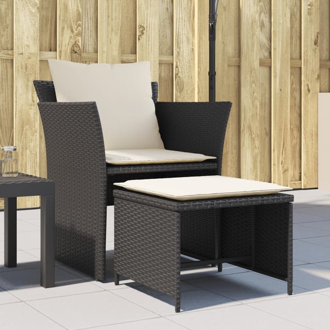 vidaXL - Tuinstoel - met - voetenbank - poly - rattan - zwart