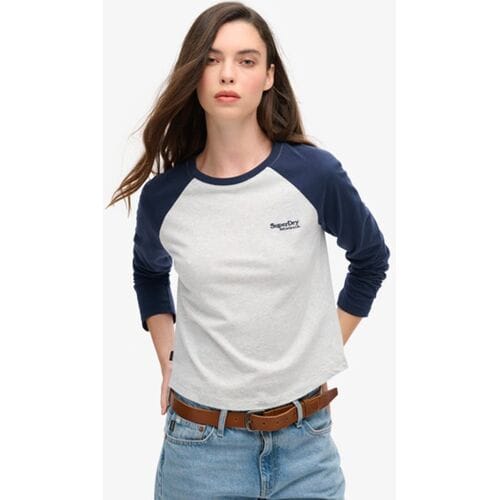 Superdry Essential Baseballtop met Logo en Lange Mouwen Blauw Grootte: 44