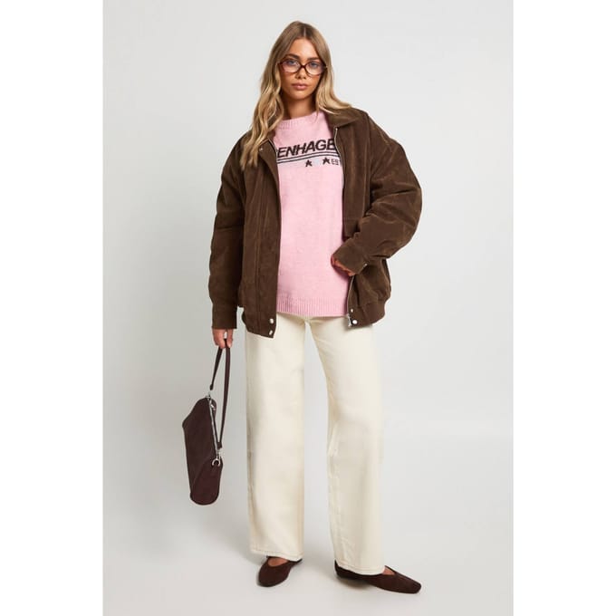 boohoo Dames Copenhagen Print Oversized Gebreide Trui | Roze | Maat: Medium