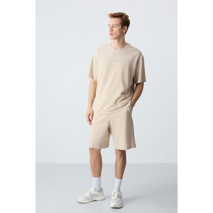 Heren Oversized Katoenmix T-Shirt en Korte Broek Set