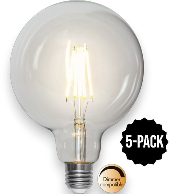 5-Pack | G125 Globelamp - E27 - 7.5W - Extra Warm Wit - 2700K - Dimbaar - Filament - Helder
