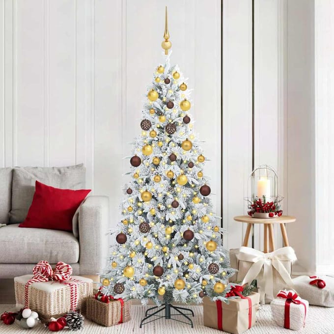 vidaXL - Kunstmatige - Hinged - Kerstboom - met - 300 - LED - Wit - 180 - cm - PE - en - PVC