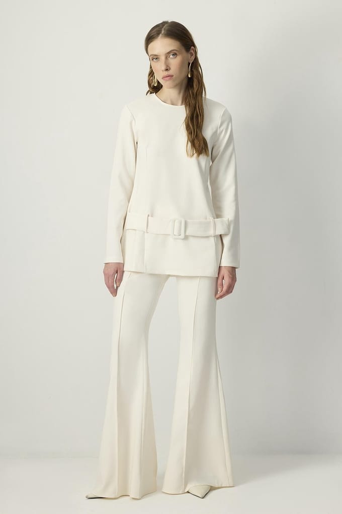 Touché Privé - Crêpe tuniek met ceintuur - Crème - Dames