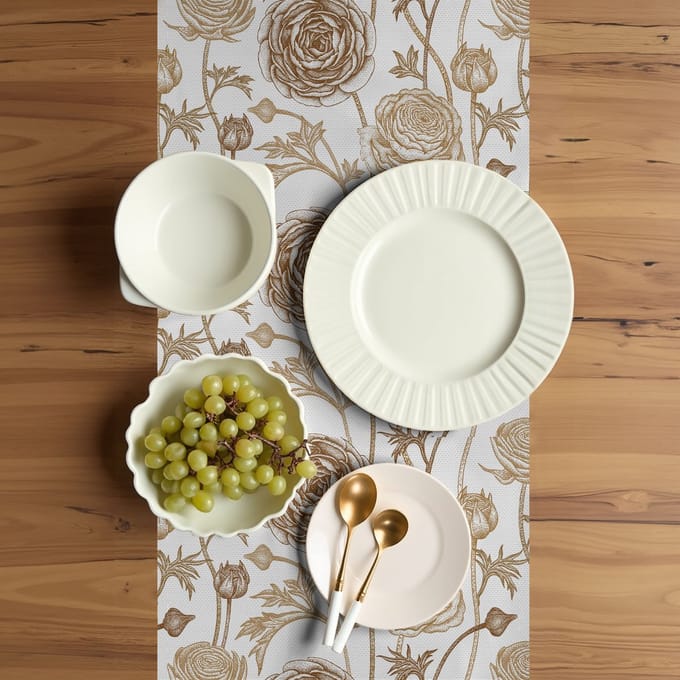 ABAKUHAUS tafelrunner bruin-wit 40×180 cm – Vintage Buttercup