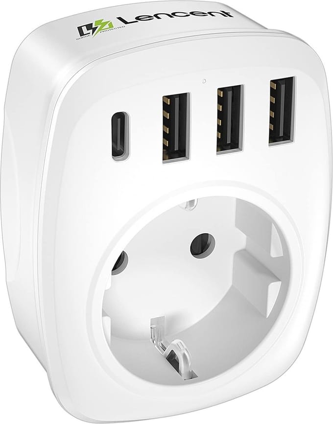 WNHB® 5-in-1 EU stopcontact adapter - met USB en Type-C oplader - 4000W meervoudige stekker