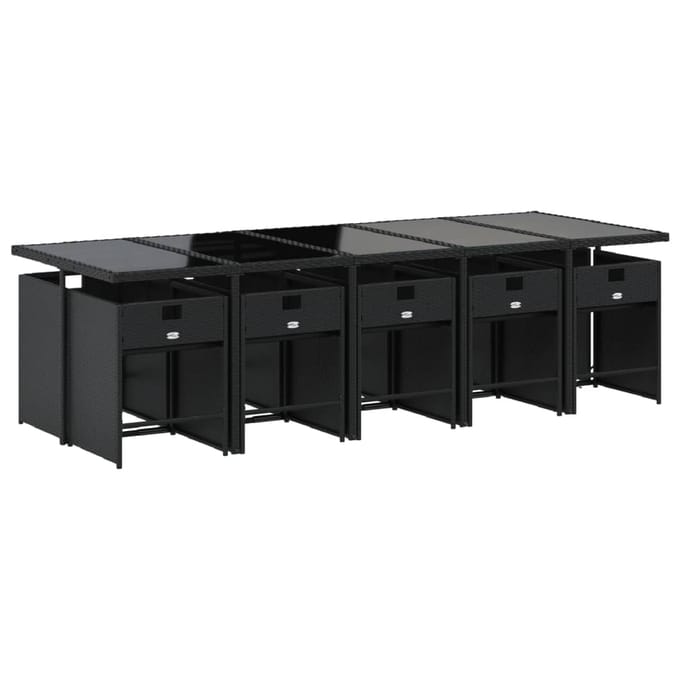 vidaXL - 11-delige - Tuinset - met - kussens - poly - rattan - zwart