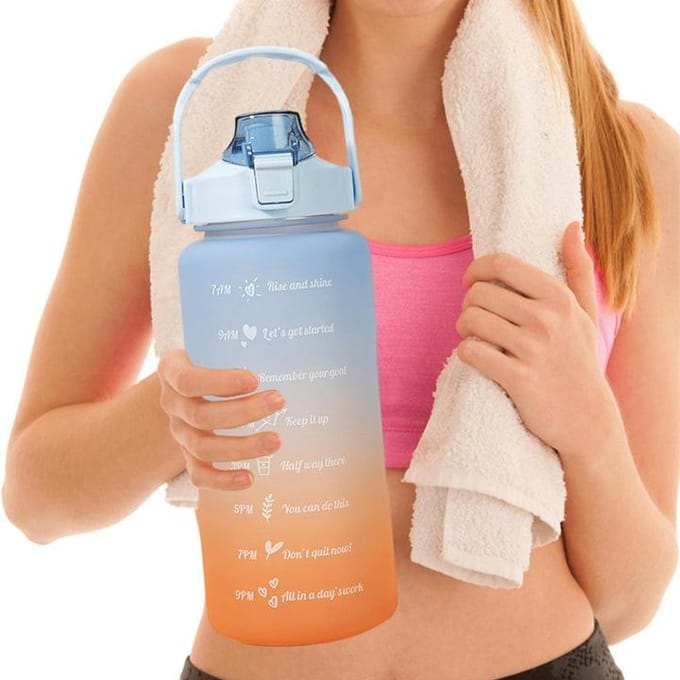 Motiverende Drinkfles 2L met Rietje, Handvat en Maatstreep