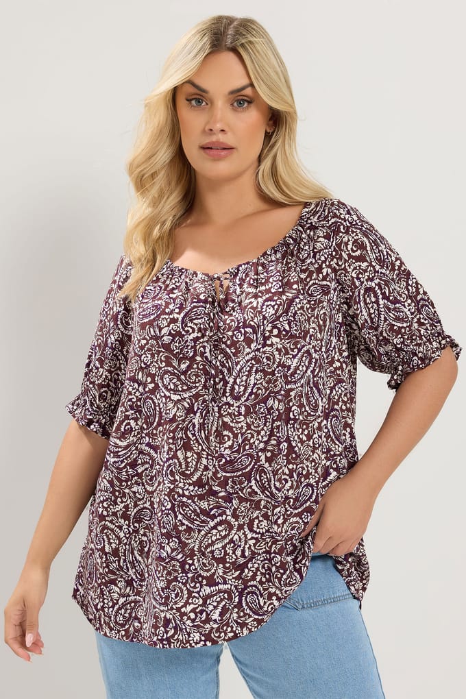 Yours Bruine Abstracte Print Top Size 42