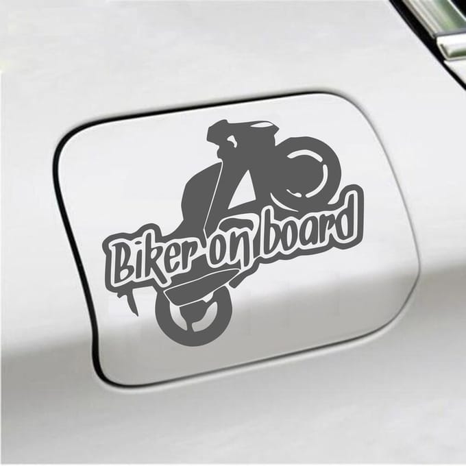 Bumpersticker - Biker On Board - 11,9 X 14,8 - Antraciet
