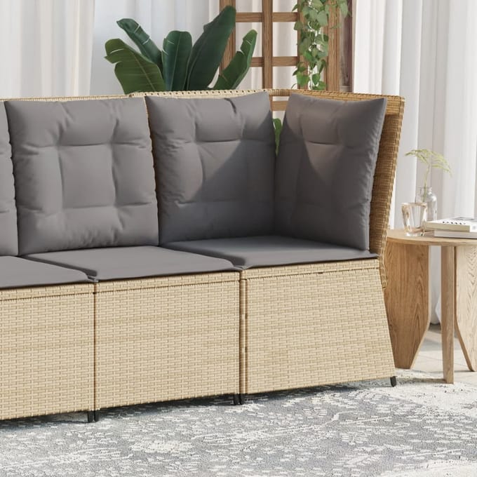 vidaXL - Tuinhoekbank - met - kussens - poly - rattan - beige