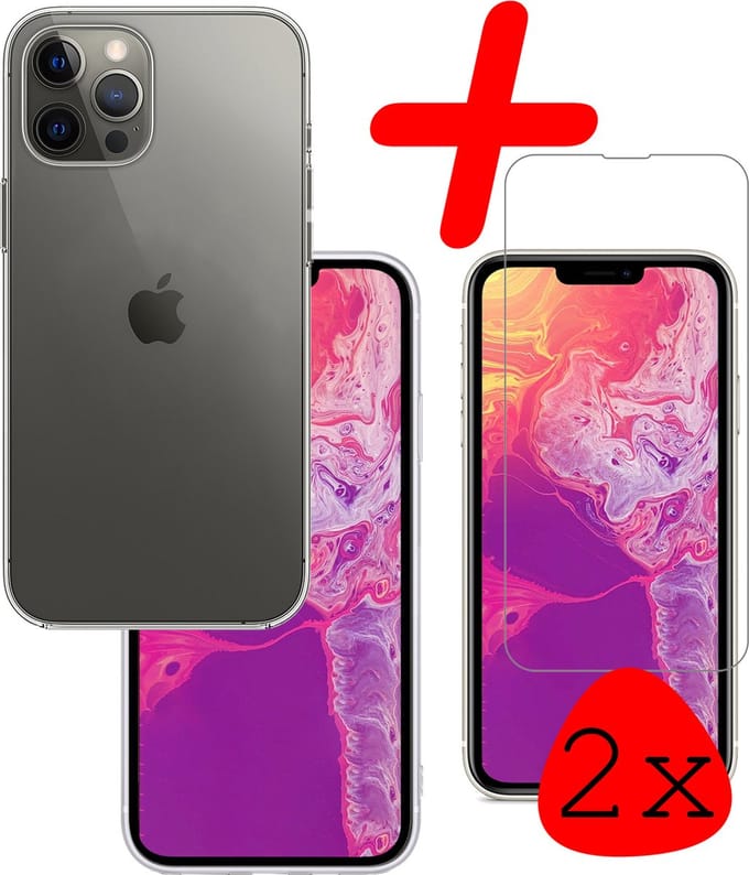 Hoesje Met 2x Screenprotector - Geschikt voor Apple iPhone 14 Pro Max - Sterk & Shockproof - Back Cover - Siliconen Case - Telefoon Hoes - Transparant
