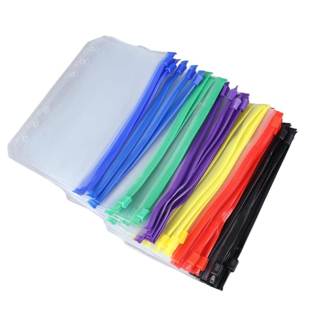 Lot de 31 enveloppes en plastique transparentes et réutilisables, format A6, avec fermeture éclair, multicolores gray