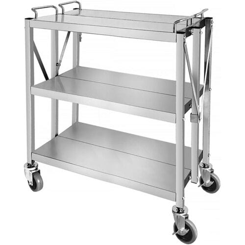 GGM Gastro Serveerwagen - opvouwbaar - 880x500mm - met 3 bladen zilver