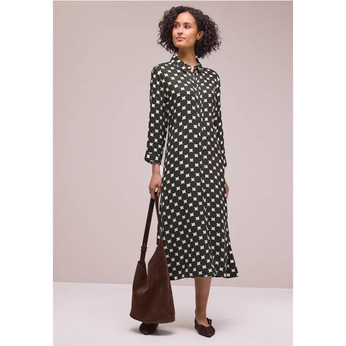 Midi-jurk met knopen en stippenpatroon