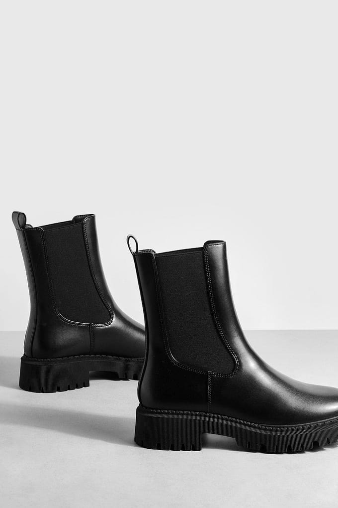 boohoo Dames Tab Detail Chunky Chelsea Boots | Black | Maat: 3