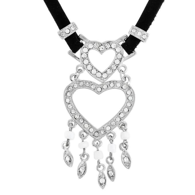 Behave - Zwarte Ketting met Hart Hanger - Zilverkleur - Romantische Look