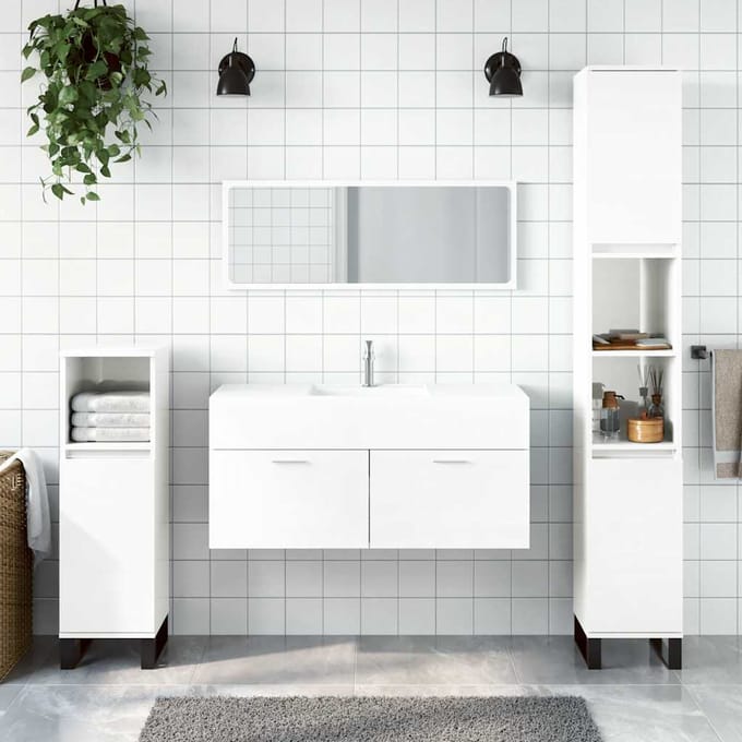 vidaXL - Badkamerkast - met - spiegel - bewerkt - hout - hoogglans - wit